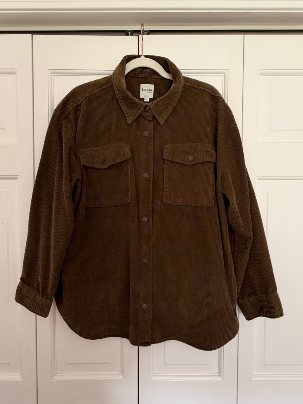 Kensie  100% Cotton Women's Brown Corduroy Utility Shirt Jacket Size Large